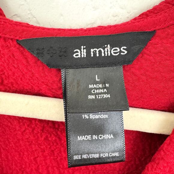 Ali Miles Womens Tunic Top Blouse Size L Lagenlook Artsy Flowy Roll Tab Red - Picture 2 of 7